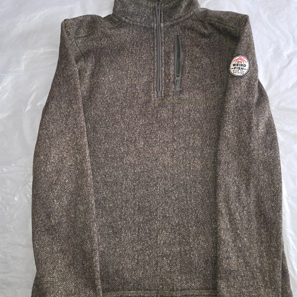 Weird Fish Sweatshirt Winter Warm Men's UK Size Small Green tweed Henley 1/2 Zip